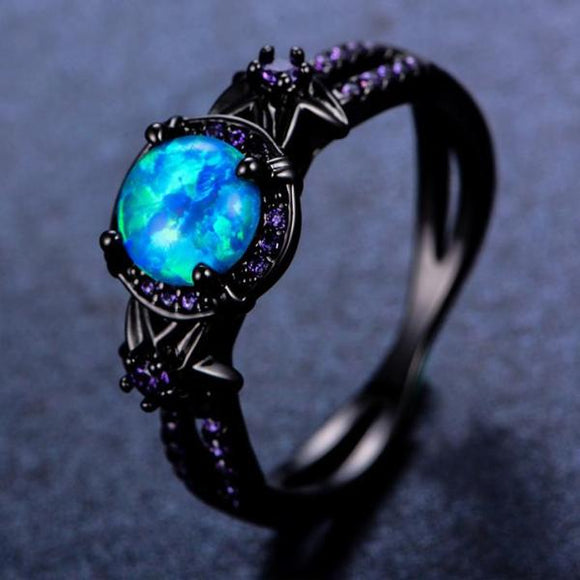 Black Gold Blue Opal Ring